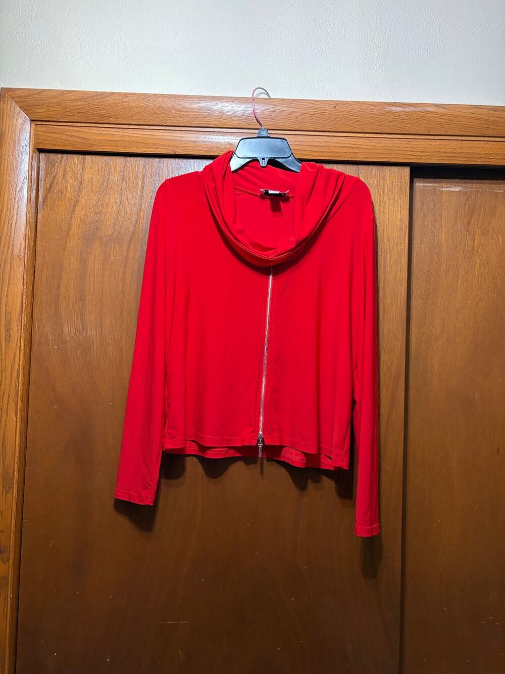 Joseph Ribkoff Red Cowl Neck Zip Front Jacket Long Sleeve Stretch Size 12